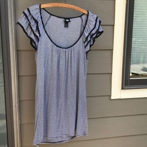 H&M Flutter Sleeve Top.  Black and White Stripe